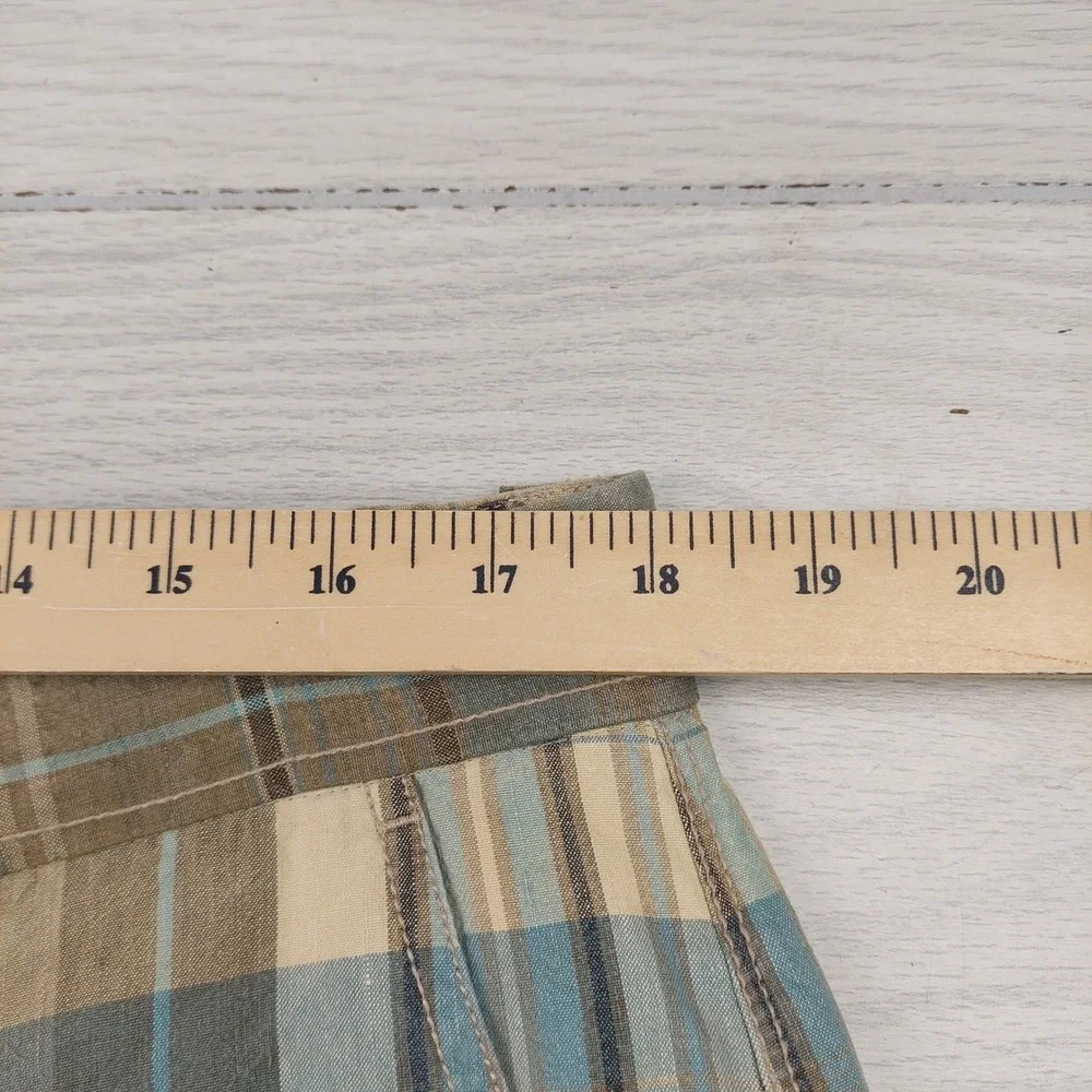 Tommy‎ Bahama Plaid Shorts Mens 36 Blue Tan Linen Silk Blend Flat Front Casual